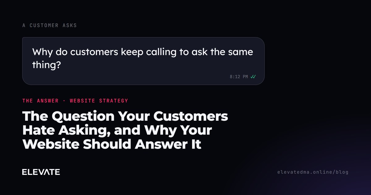 A customer asks: Why do customers keep calling to ask the same thing? The answer: The Question Your Customers Hate Asking, and Why Your Website Should Answer It
